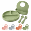 Kit Alimentación Bebé Plato Babero y Cubiertos Silicona Infanti
