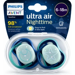 Chupetes Avent Ultra Air Nocturnos Pack 2 Unidades Azul 6-18 Meses