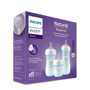 Set 3 Mamaderas Philips Avent Natural Reponse Antigoteo Azul