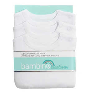 Bodys manga larga set 3 piezas 100% algodón básico liso blanco
